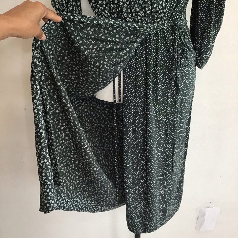 See By Chloé Women Elegant Dark Emerald Green & White Floral Midi Wrap Dress 6 - Picture 9 of 14